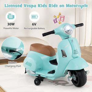 Kids Ride on Motorcycle Licensed Vespa with LED Headlight and Horn Sound-Green view 6