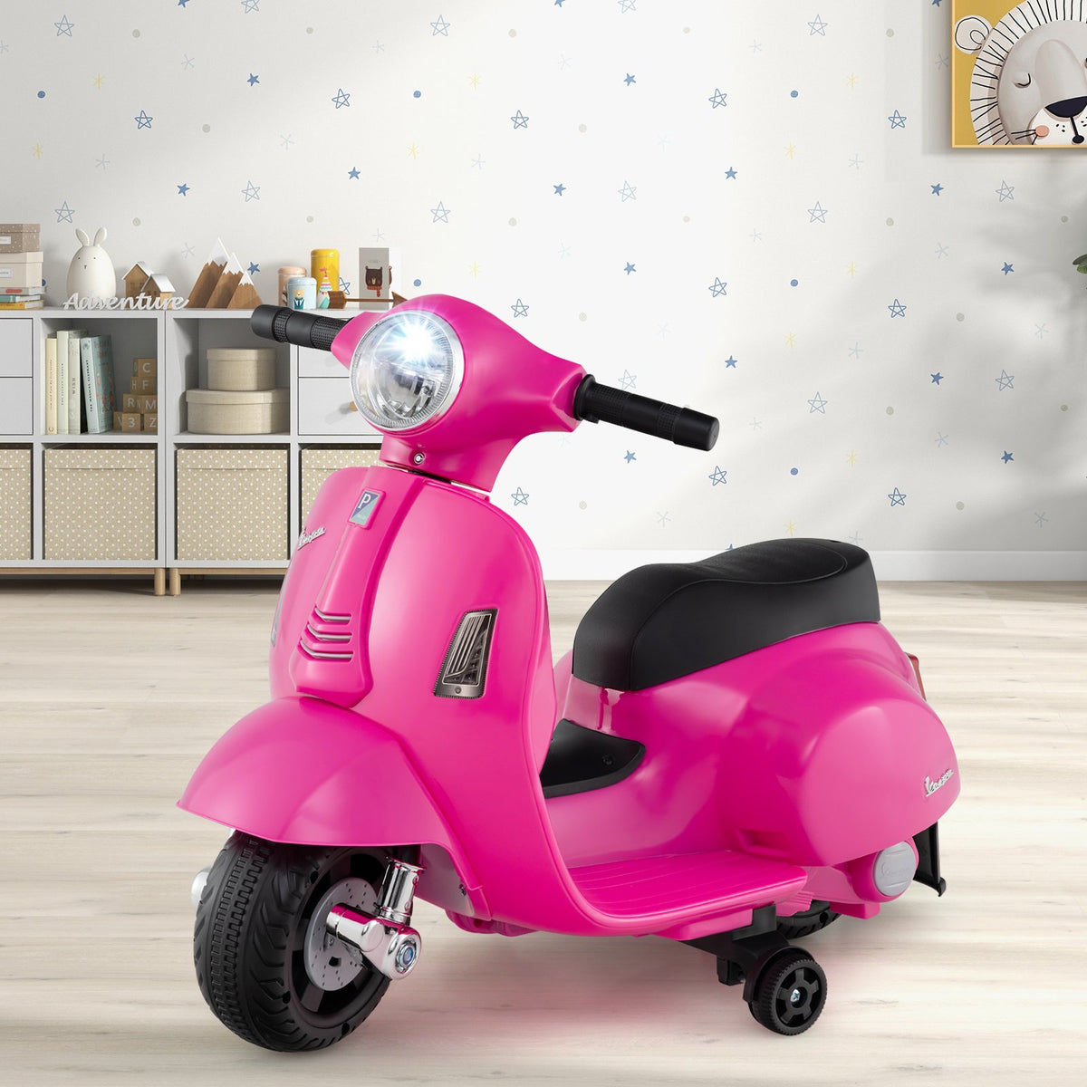 Kids Ride on Motorcycle Licensed Vespa with LED Headlight and Horn Sound-Pink view 3