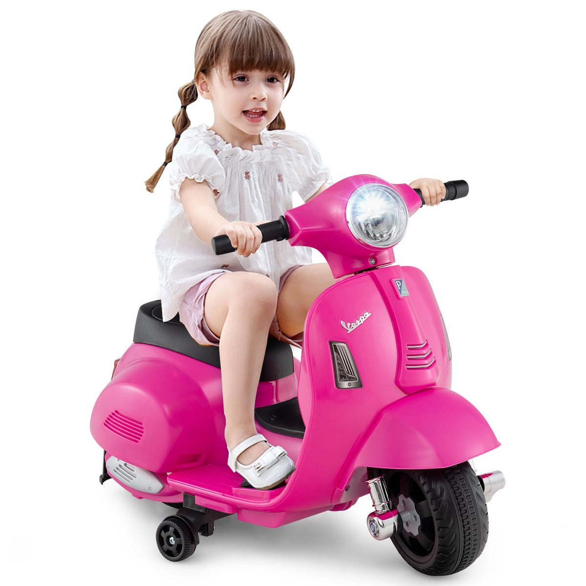 Kids Ride on Motorcycle Licensed Vespa with LED Headlight and Horn Sound-Pink view 4