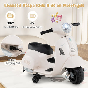 Kids Ride on Motorcycle Licensed Vespa with LED Headlight and Horn Sound-White view 6