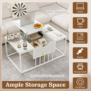 Lift Top Coffee Table Modern Center Table with Hidden Storage Compartment-White view 8