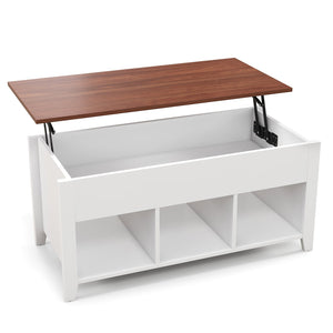 Lift Top Coffee Table w/ Hidden Compartment and Storage Shelves-White