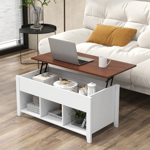 Lift Top Coffee Table w/ Hidden Compartment and Storage Shelves-White view 2
