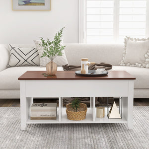 Lift Top Coffee Table w/ Hidden Compartment and Storage Shelves-White view 3