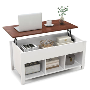 Lift Top Coffee Table w/ Hidden Compartment and Storage Shelves-White view 4