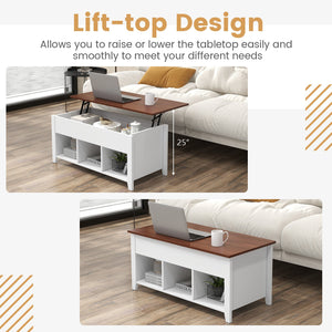 Lift Top Coffee Table w/ Hidden Compartment and Storage Shelves-White view 7
