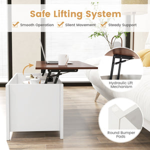 Lift Top Coffee Table w/ Hidden Compartment and Storage Shelves-White view 8