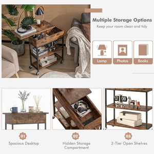 Lift Top End Table with Charging Station and Universal Wheels-Rustic Brown view 8