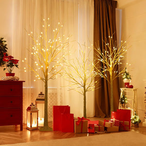 Lighted Birch Tree Set of 3 with 4/5/6 FT Pre-Lit Artificial Christmas Tree for Holiday Party view 2