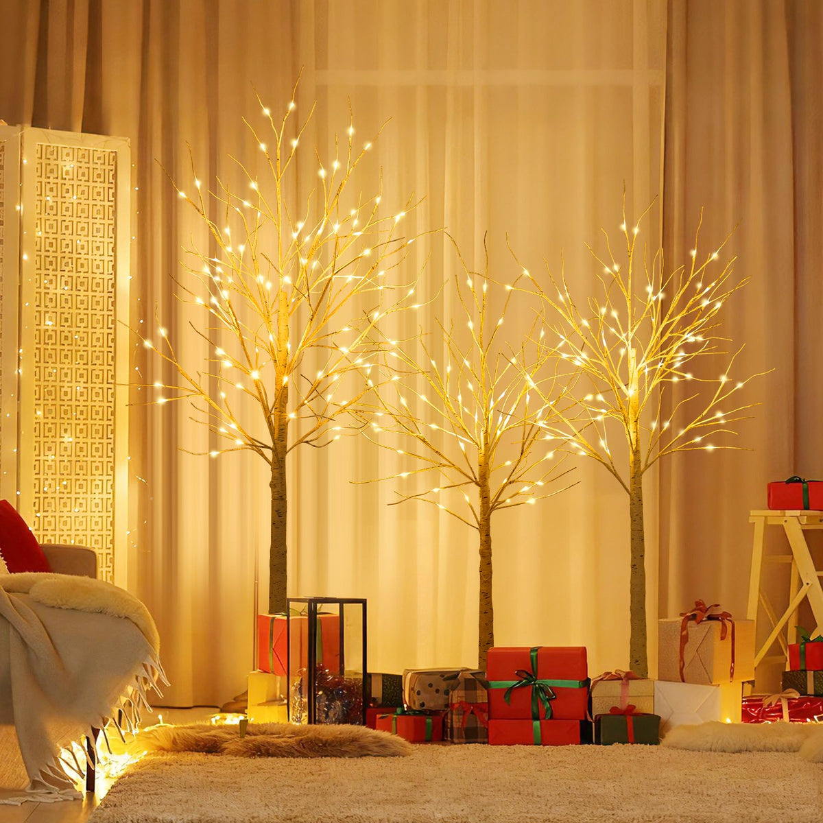 Lighted Birch Tree Set of 3 with 4/5/6 FT Pre-Lit Artificial Christmas Tree for Holiday Party view 3
