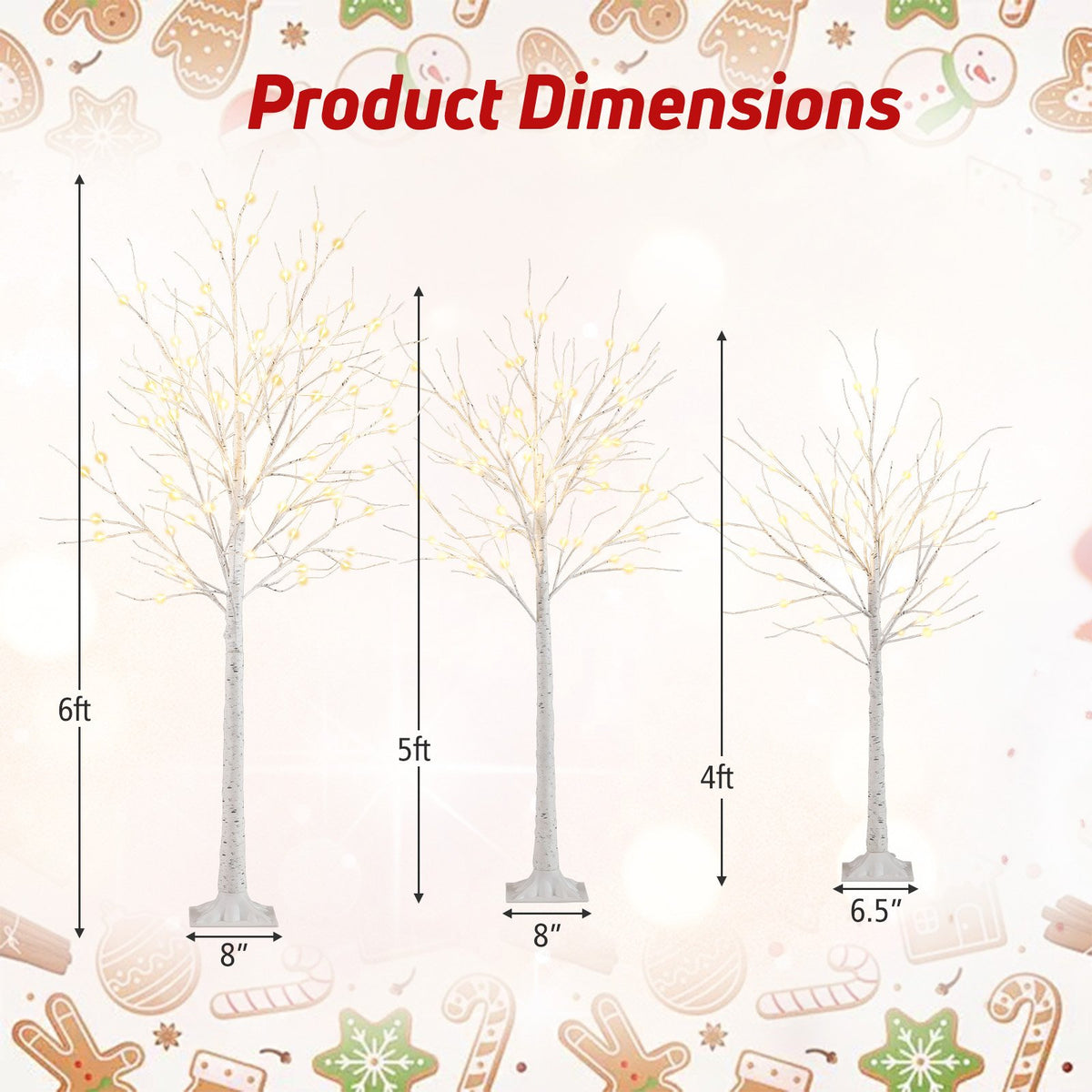 Lighted Birch Tree Set of 3 with 4/5/6 FT Pre-Lit Artificial Christmas Tree for Holiday Party view 5