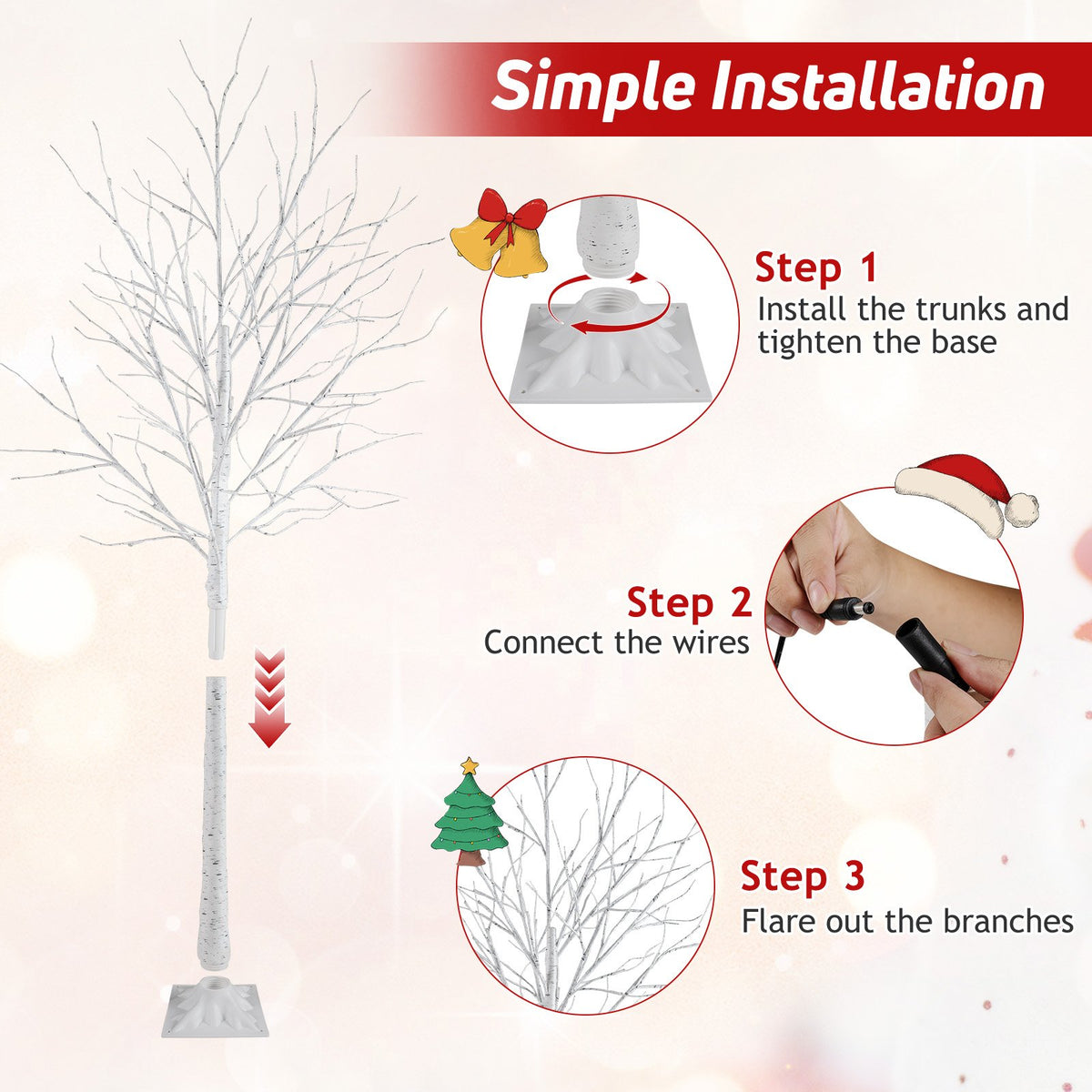 Lighted Birch Tree Set of 3 with 4/5/6 FT Pre-Lit Artificial Christmas Tree for Holiday Party view 7