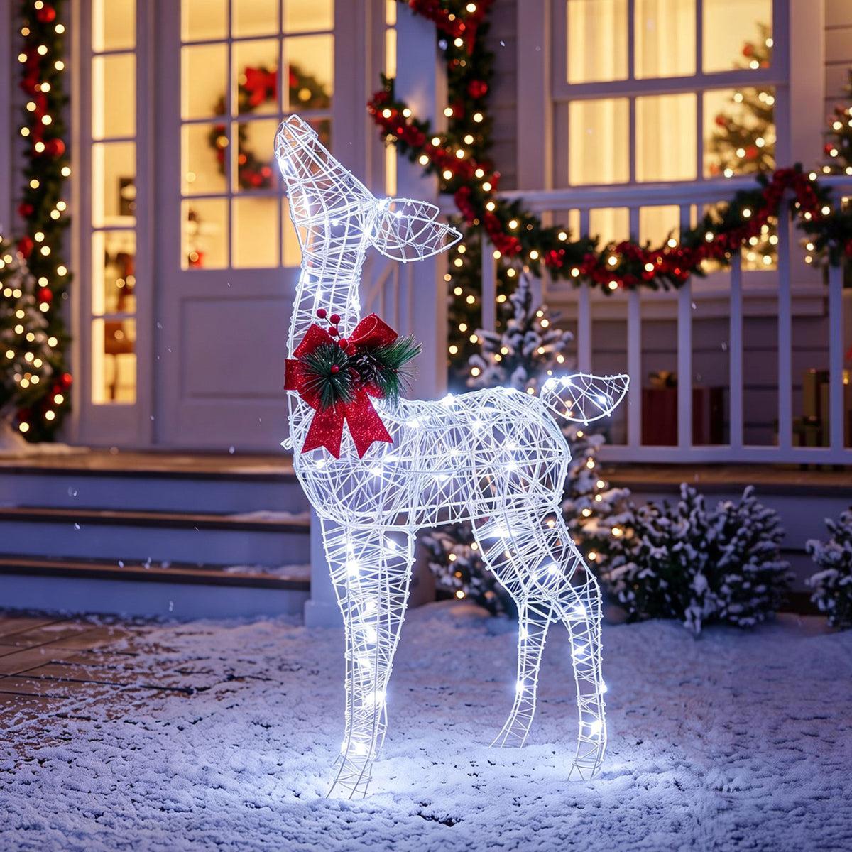 Lighted Christmas Deer Decorations with Cold White LED Lights-White view 2