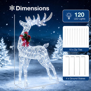Lighted Christmas Reindeer Decoration with 170 Cold White LED Lights view 3