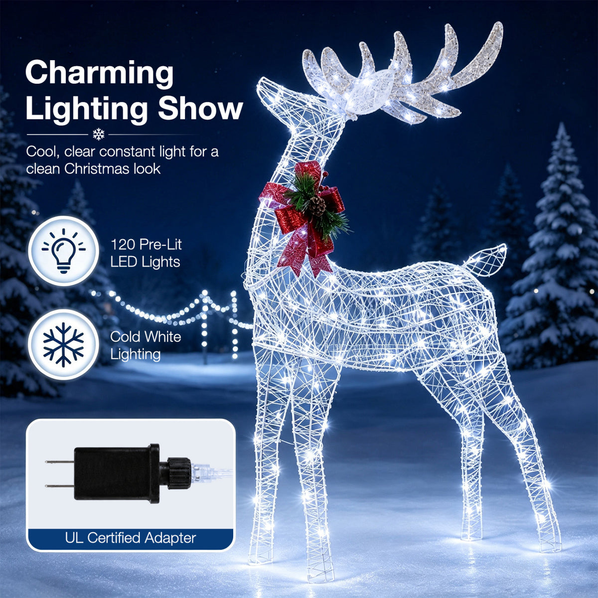 Lighted Christmas Reindeer Decoration with 170 Cold White LED Lights view 8