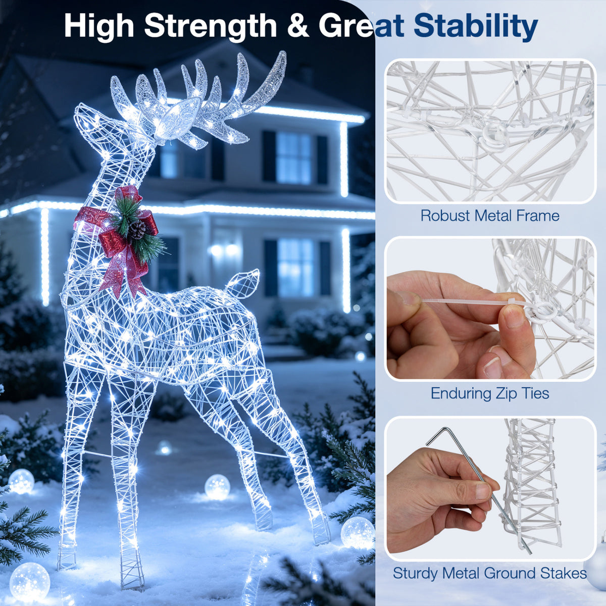 Lighted Christmas Reindeer Decoration with 170 Cold White LED Lights view 9