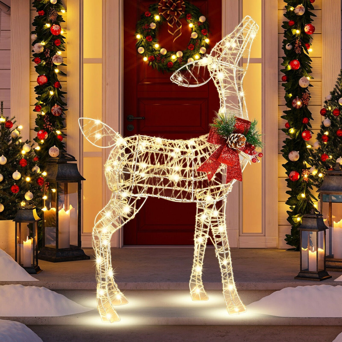 Lighted Christmas Reindeer Decorations with 50 LED Lights for Outdoor Yard view 2