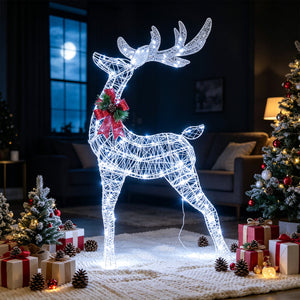 Lighted Christmas Reindeer with Cold LED Lights for Yard-White view 2