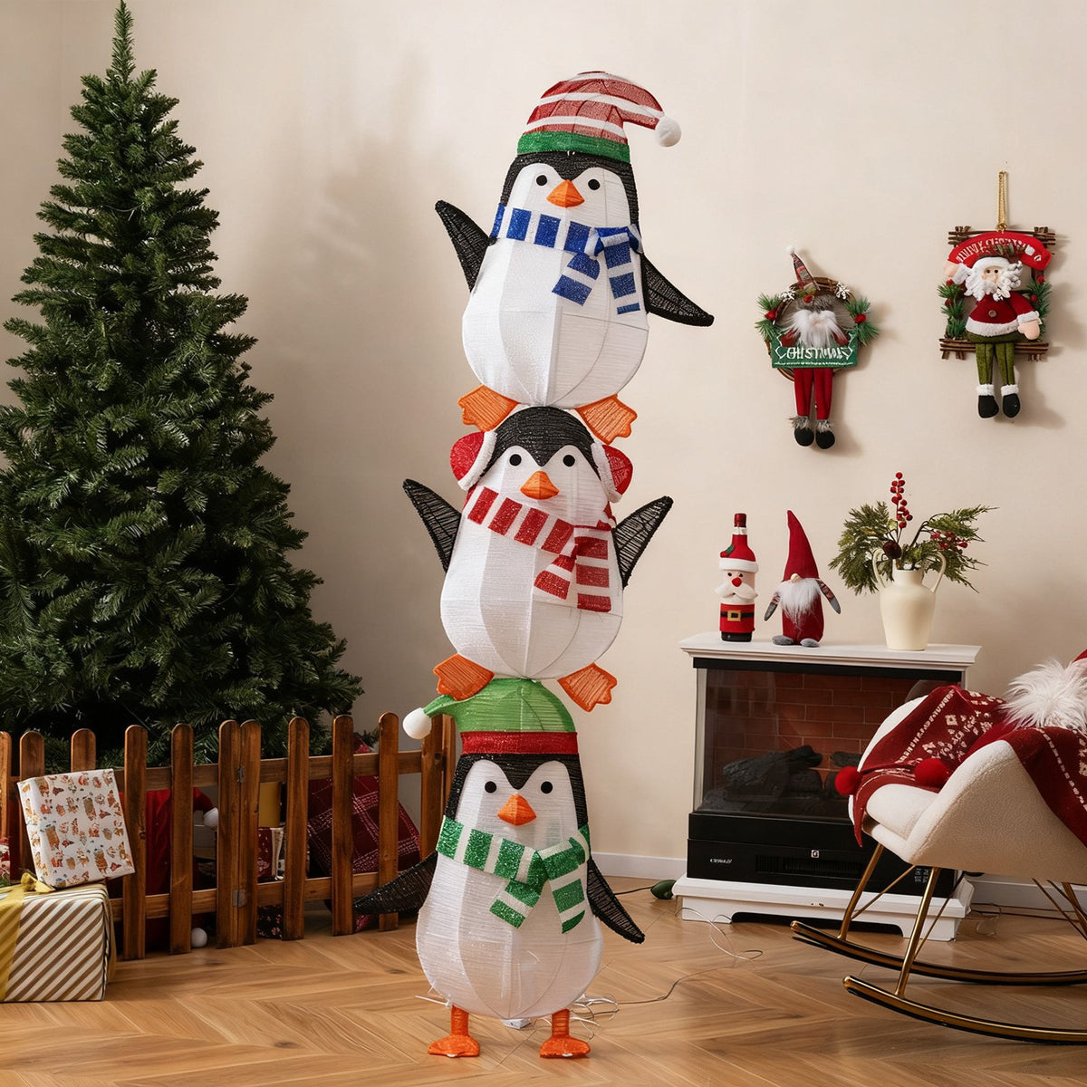 Lighted Penguins Decoration with Warm White Lights and Cute Hats view 2