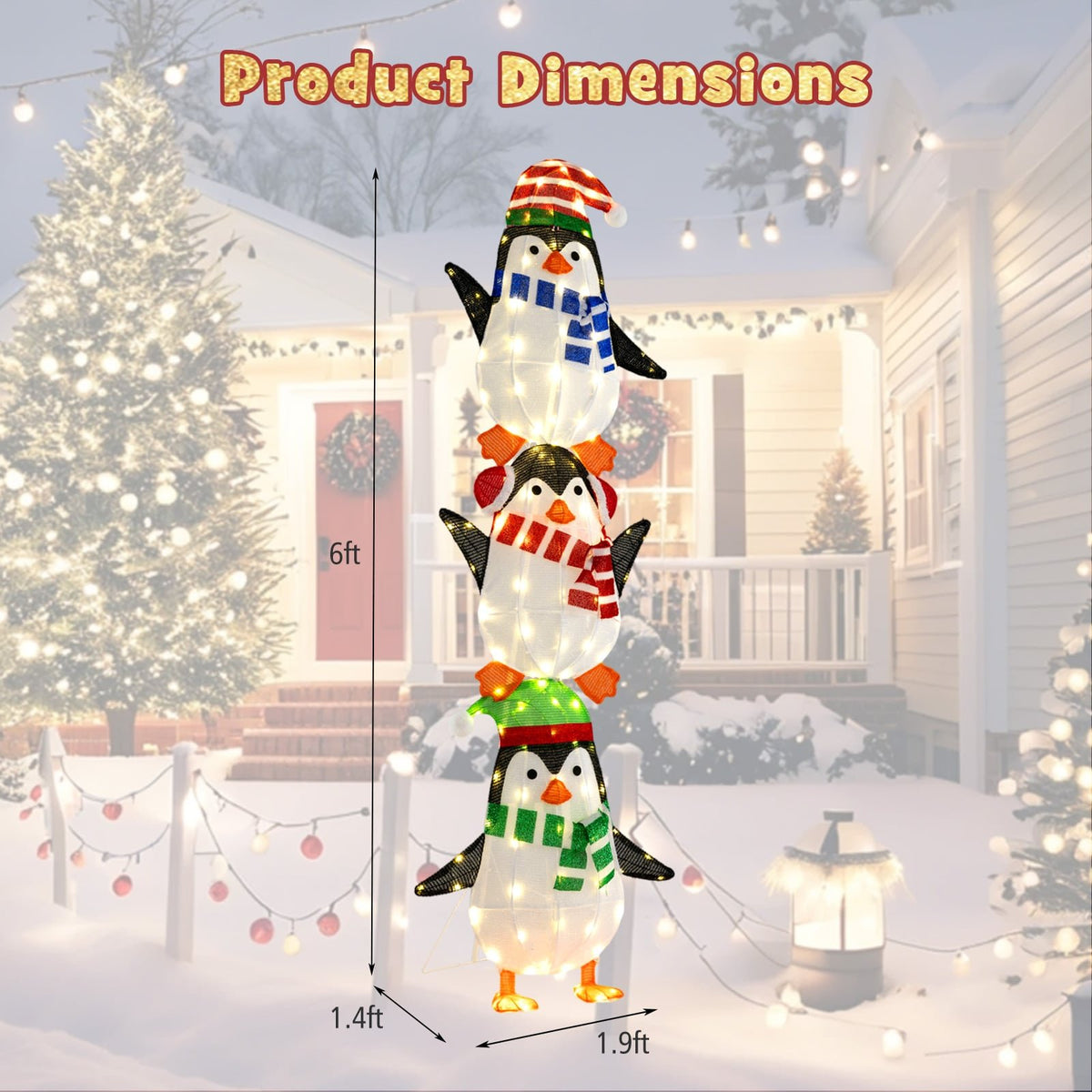 Lighted Penguins Decoration with Warm White Lights and Cute Hats view 4