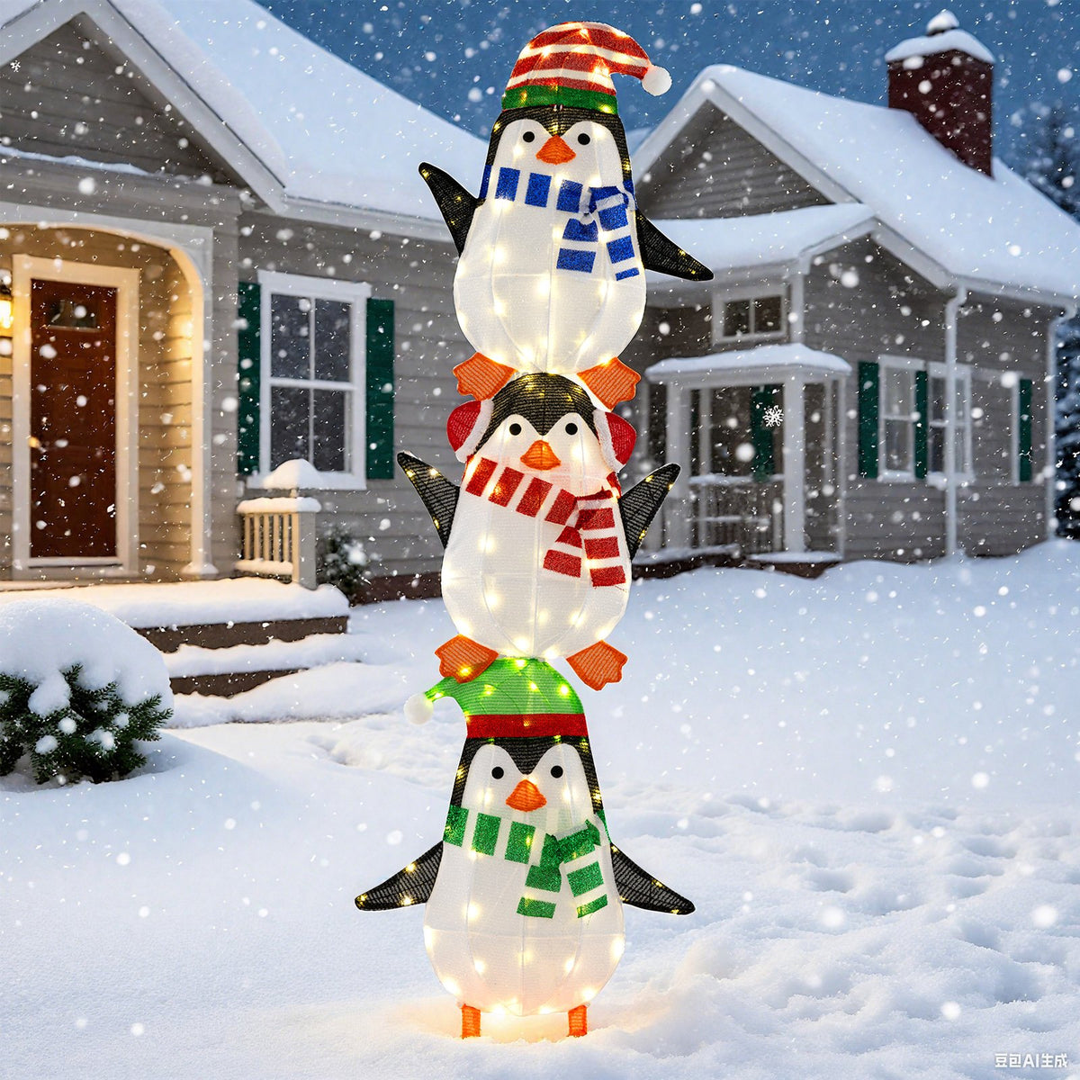 Lighted Penguins Decoration with Warm White Lights and Cute Hats view 6