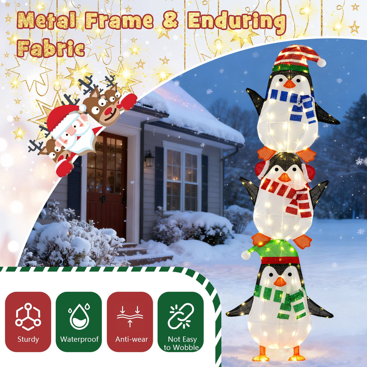 Lighted Penguins Decoration with Warm White Lights and Cute Hats view 8