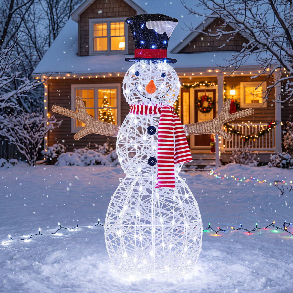 Lighted Snowman Christmas Decoration with Cold White LED Lights-White view 2