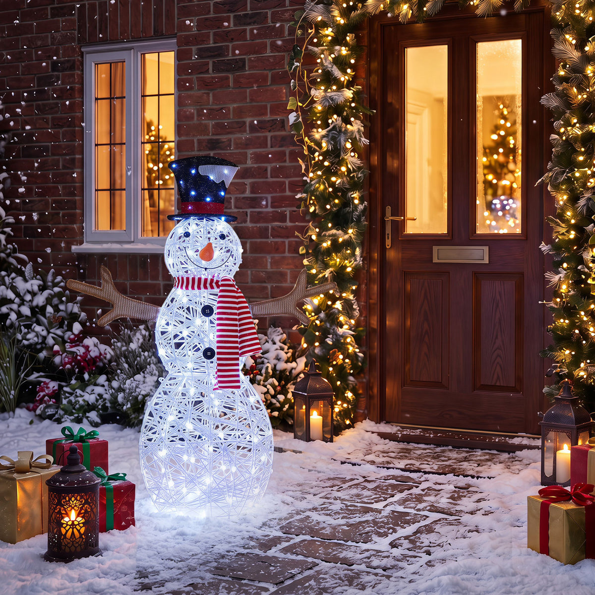 Lighted Snowman Christmas Decoration with Cold White LED Lights-White view 3