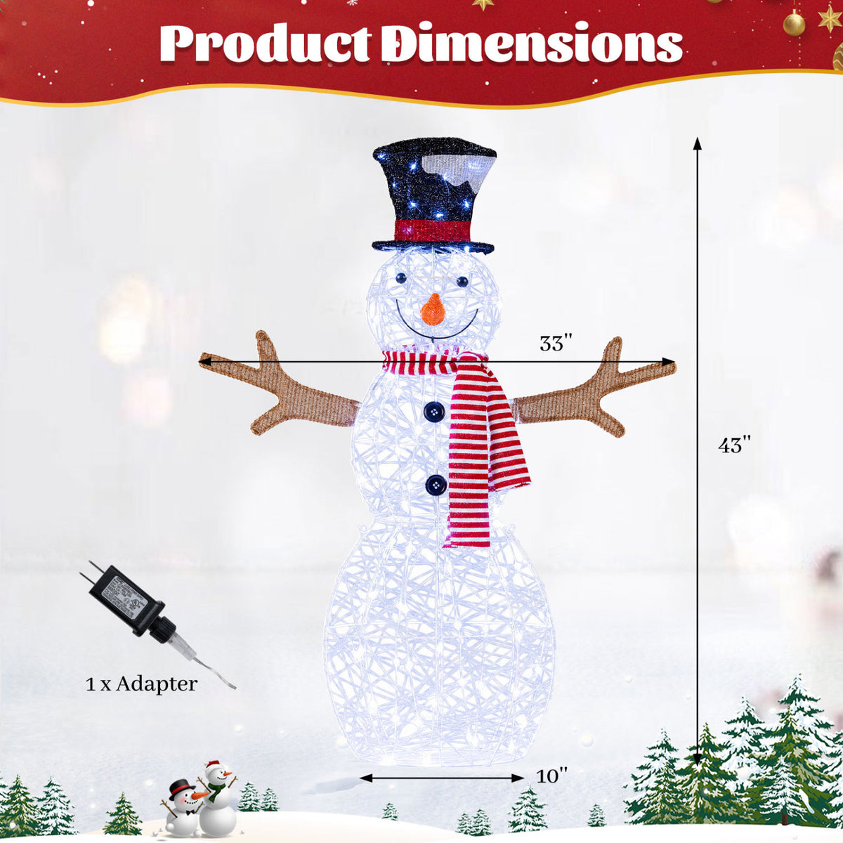 Lighted Snowman Christmas Decoration with Cold White LED Lights-White view 4