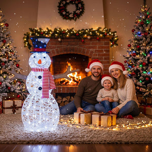 Lighted Snowman Christmas Decoration with Cold White LED Lights-White view 5
