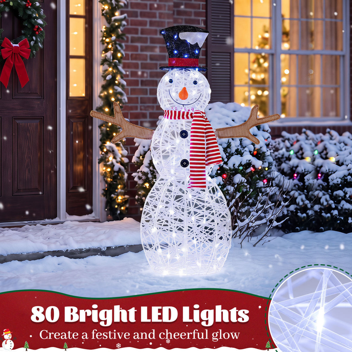 Lighted Snowman Christmas Decoration with Cold White LED Lights-White view 6