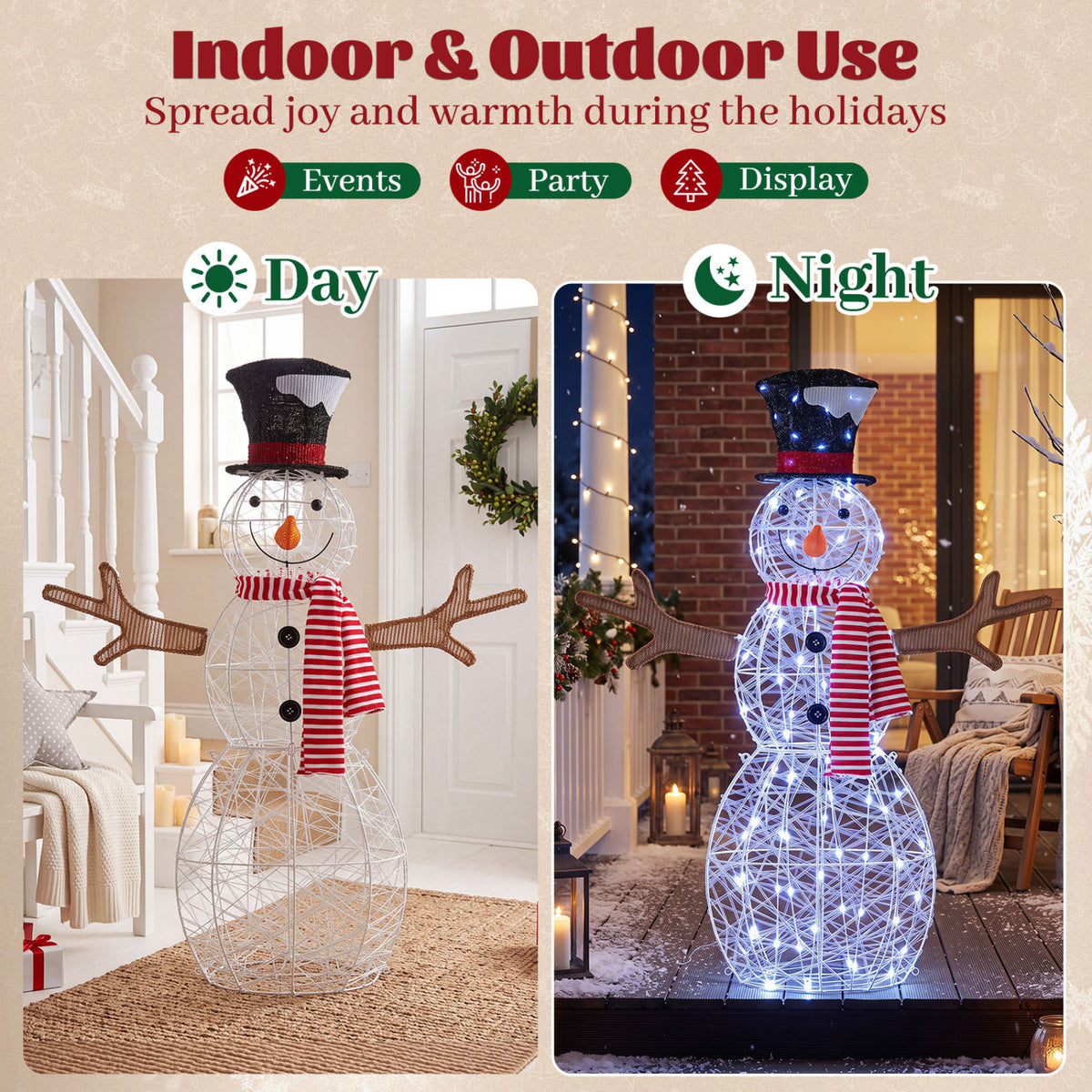 Lighted Snowman Christmas Decoration with Cold White LED Lights-White view 9