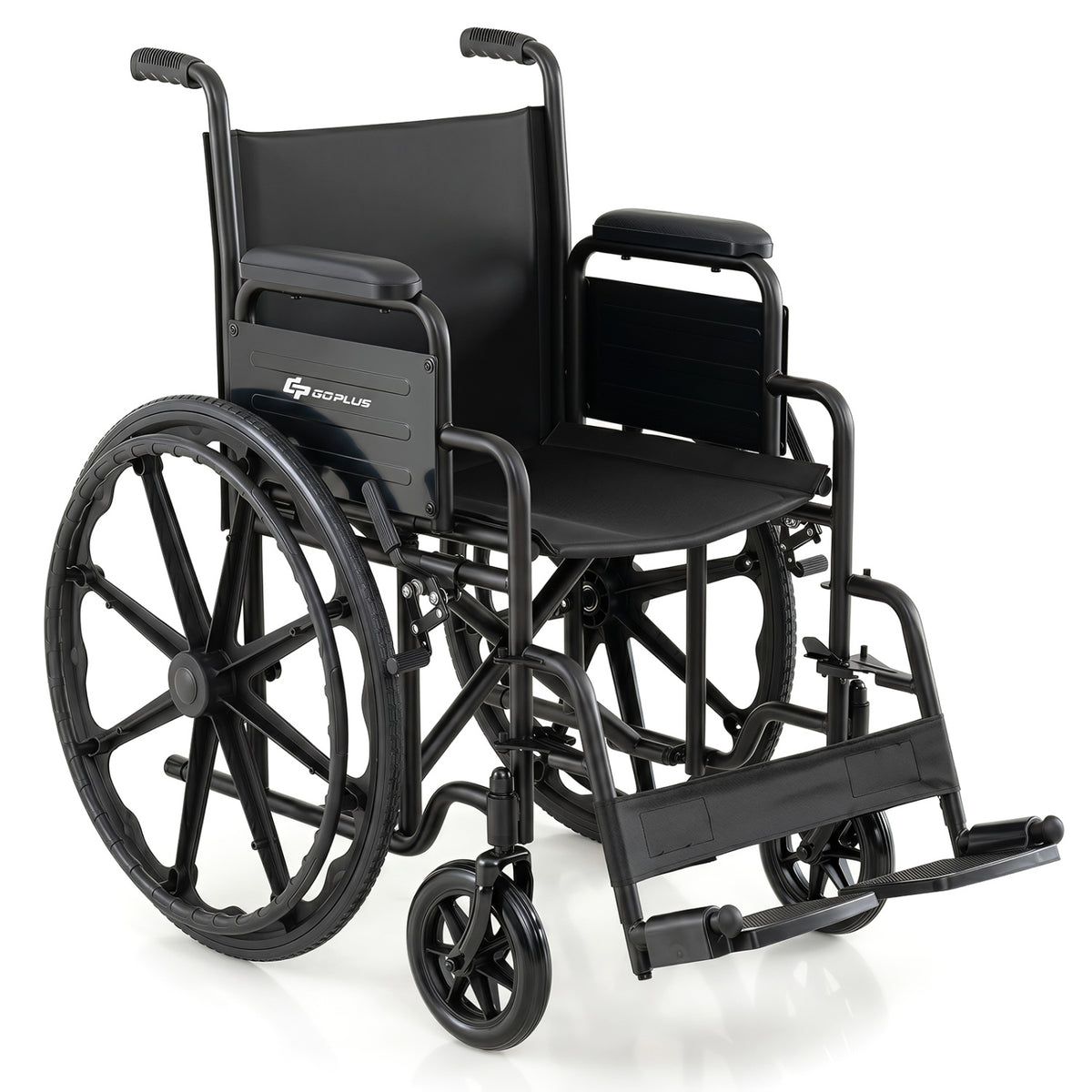 Lightweight Folding Wheelchair for Adults with Swing-Away Footrest and Desk Arm-Black view 2