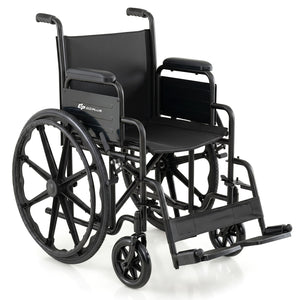 Lightweight Folding Wheelchair for Adults with Swing-Away Footrest and Desk Arm-Black view 2