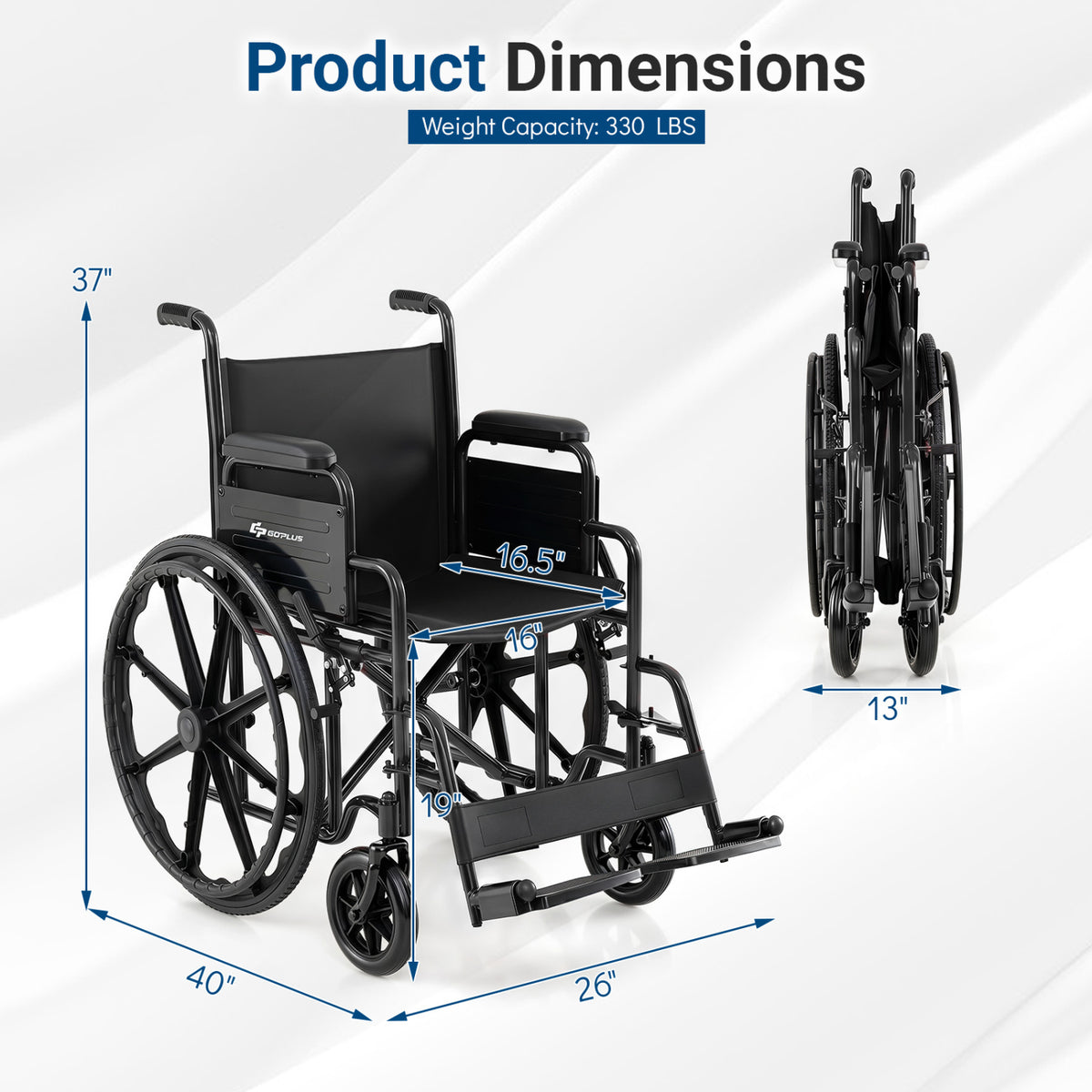 Lightweight Folding Wheelchair for Adults with Swing-Away Footrest and Desk Arm-Black view 3