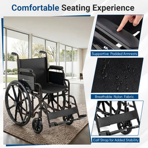 Lightweight Folding Wheelchair for Adults with Swing-Away Footrest and Desk Arm-Black view 5