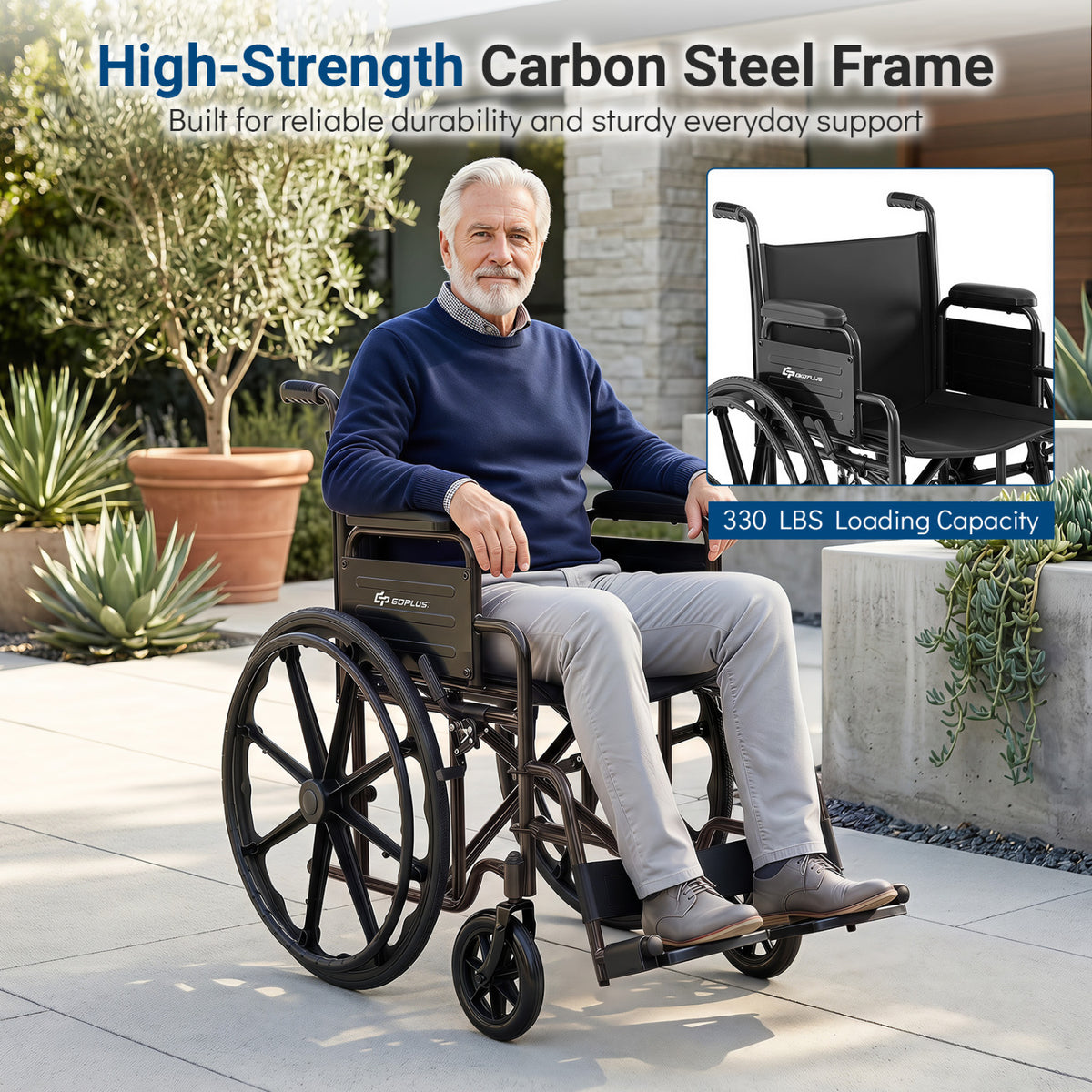 Lightweight Folding Wheelchair for Adults with Swing-Away Footrest and Desk Arm-Black view 7