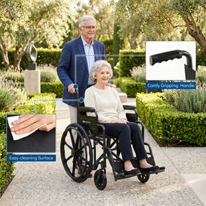 Lightweight Folding Wheelchair for Adults with Swing-Away Footrest and Desk Arm-Black view 8