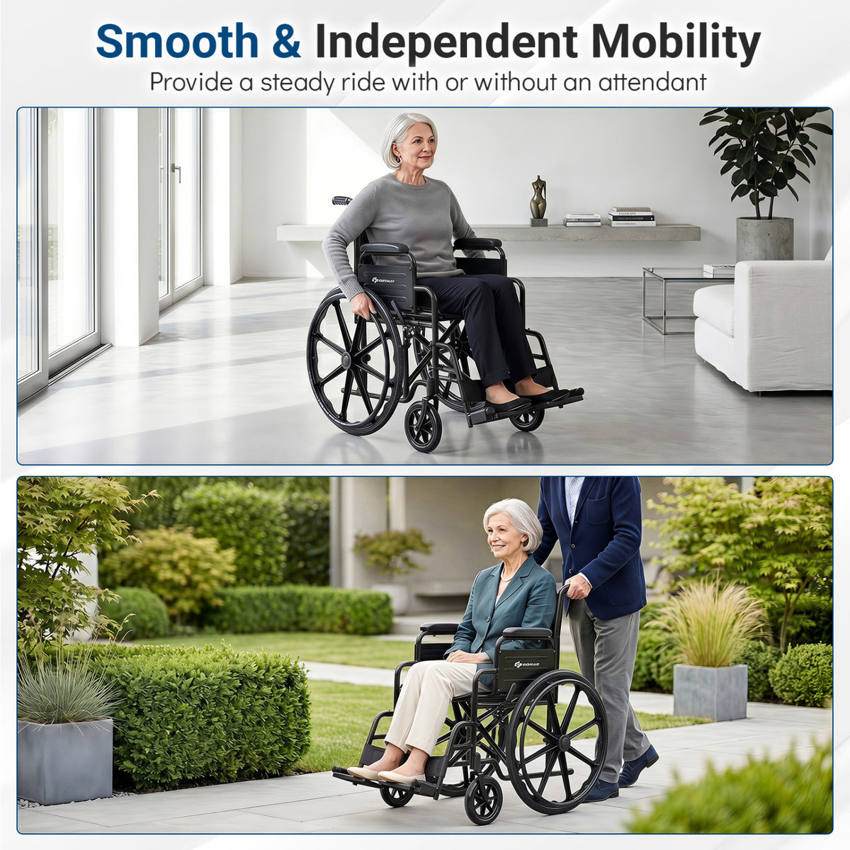 Lightweight Folding Wheelchair for Adults with Swing-Away Footrest and Desk Arm-Black view 9