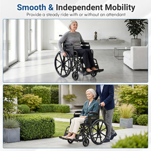 Lightweight Folding Wheelchair for Adults with Swing-Away Footrest and Desk Arm-Black view 9