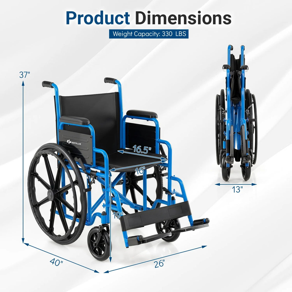 Lightweight Folding Wheelchair for Adults with Swing-Away Footrest and Desk Arm-Navy view 3