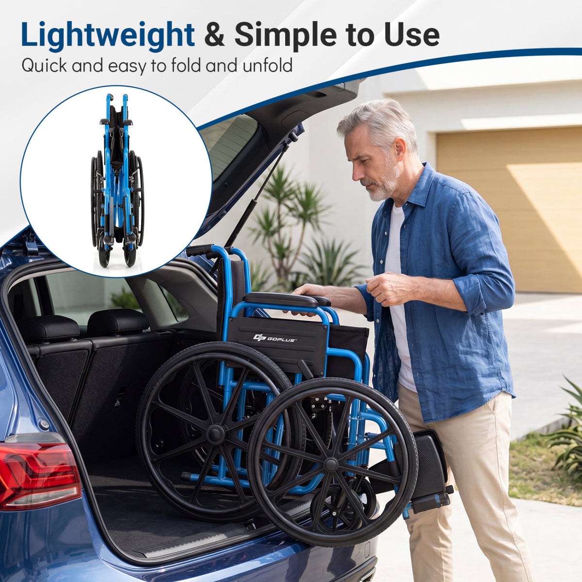 Lightweight Folding Wheelchair for Adults with Swing-Away Footrest and Desk Arm-Navy view 5