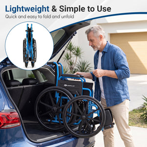 Lightweight Folding Wheelchair for Adults with Swing-Away Footrest and Desk Arm-Navy view 5