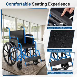 Lightweight Folding Wheelchair for Adults with Swing-Away Footrest and Desk Arm-Navy view 6