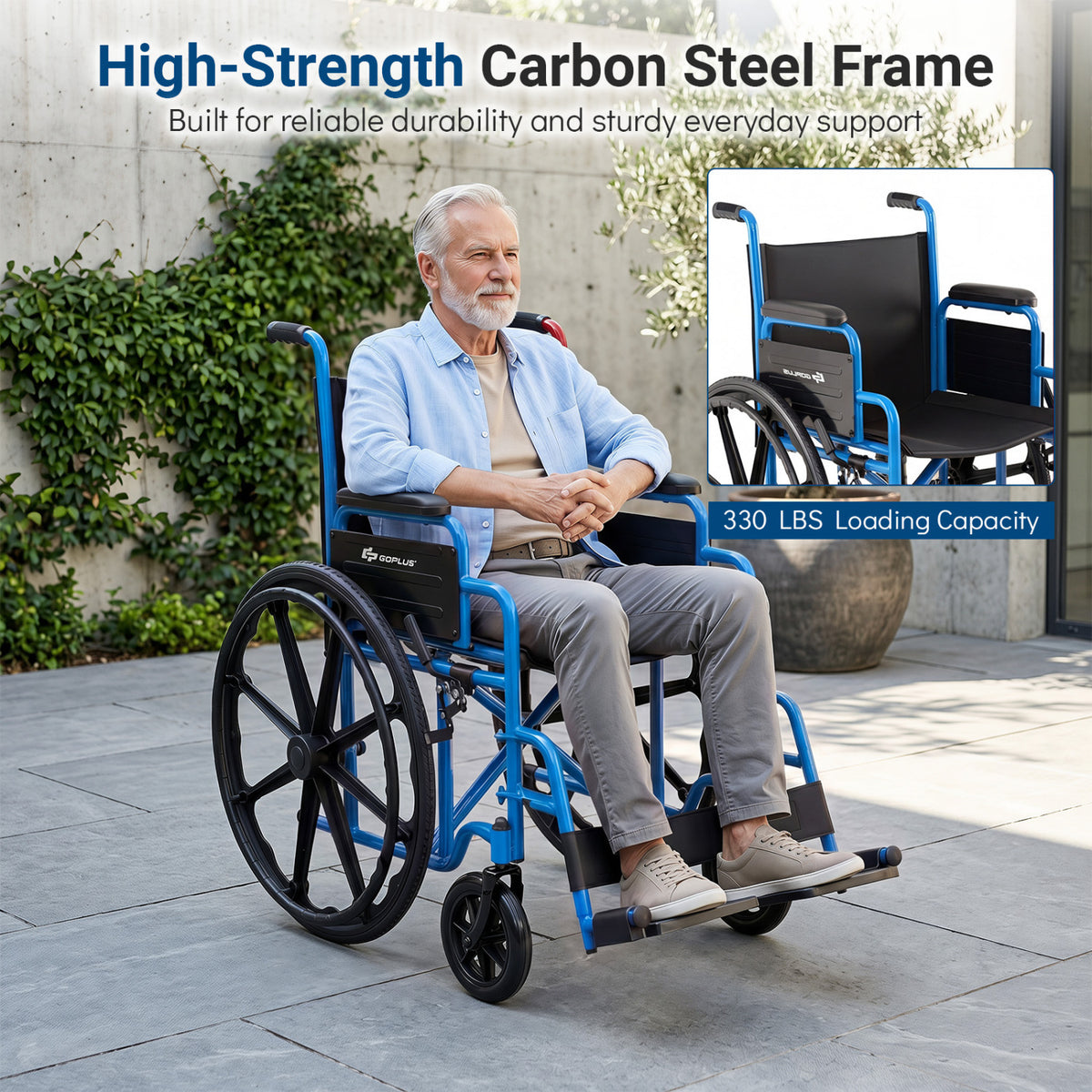 Lightweight Folding Wheelchair for Adults with Swing-Away Footrest and Desk Arm-Navy view 8