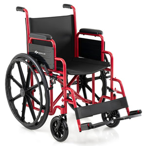 Lightweight Folding Wheelchair for Adults with Swing-Away Footrest and Desk Arm-Red view 2