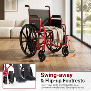 Lightweight Folding Wheelchair for Adults with Swing-Away Footrest and Desk Arm-Red view 7
