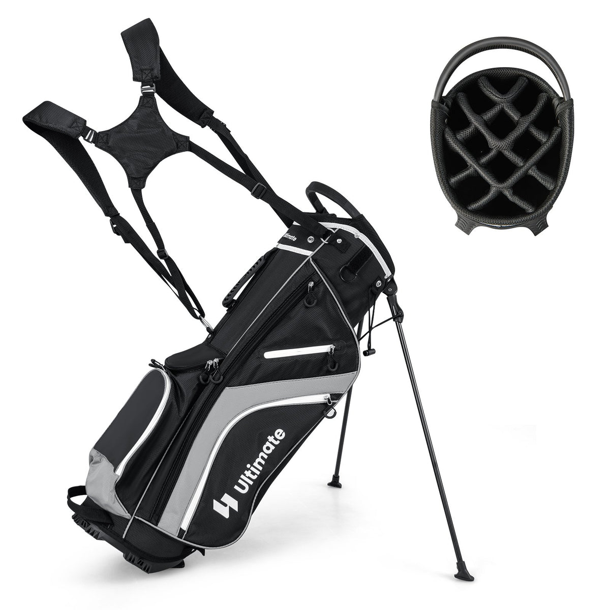 Lightweight Golf Stand Bag with 14 Way Top Dividers and 6 Pockets-Gray