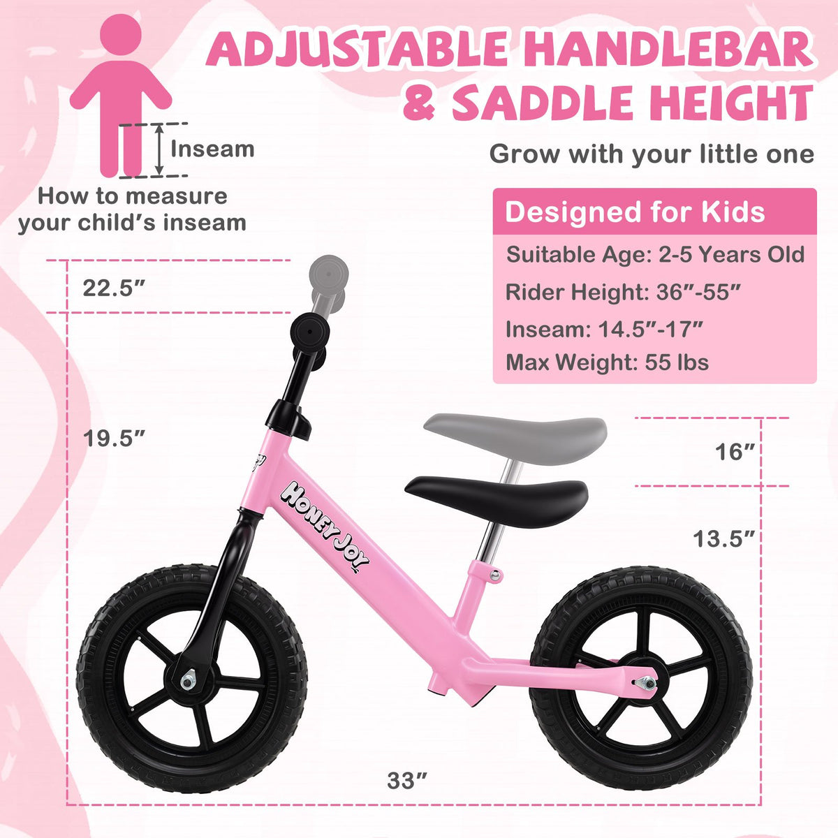 Lightweight Toddler Balance Bike No Pedal Training Bicycle-Pink view 4