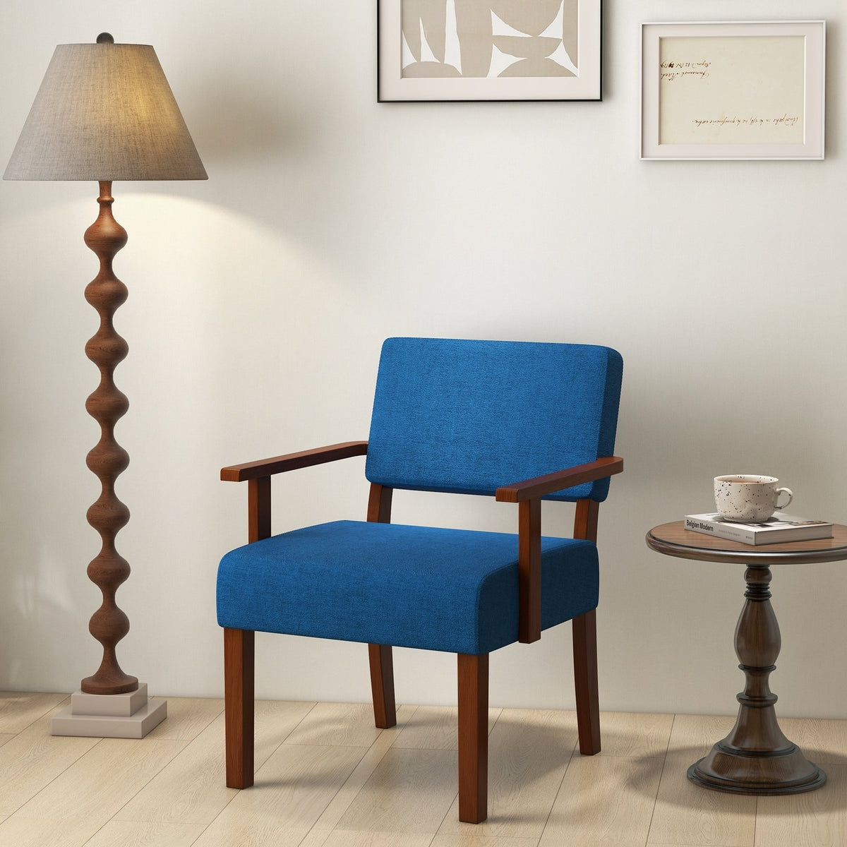 Linen Accent Chair Living Room Chair with Soft Padded Seat and Backrest-Blue view 2